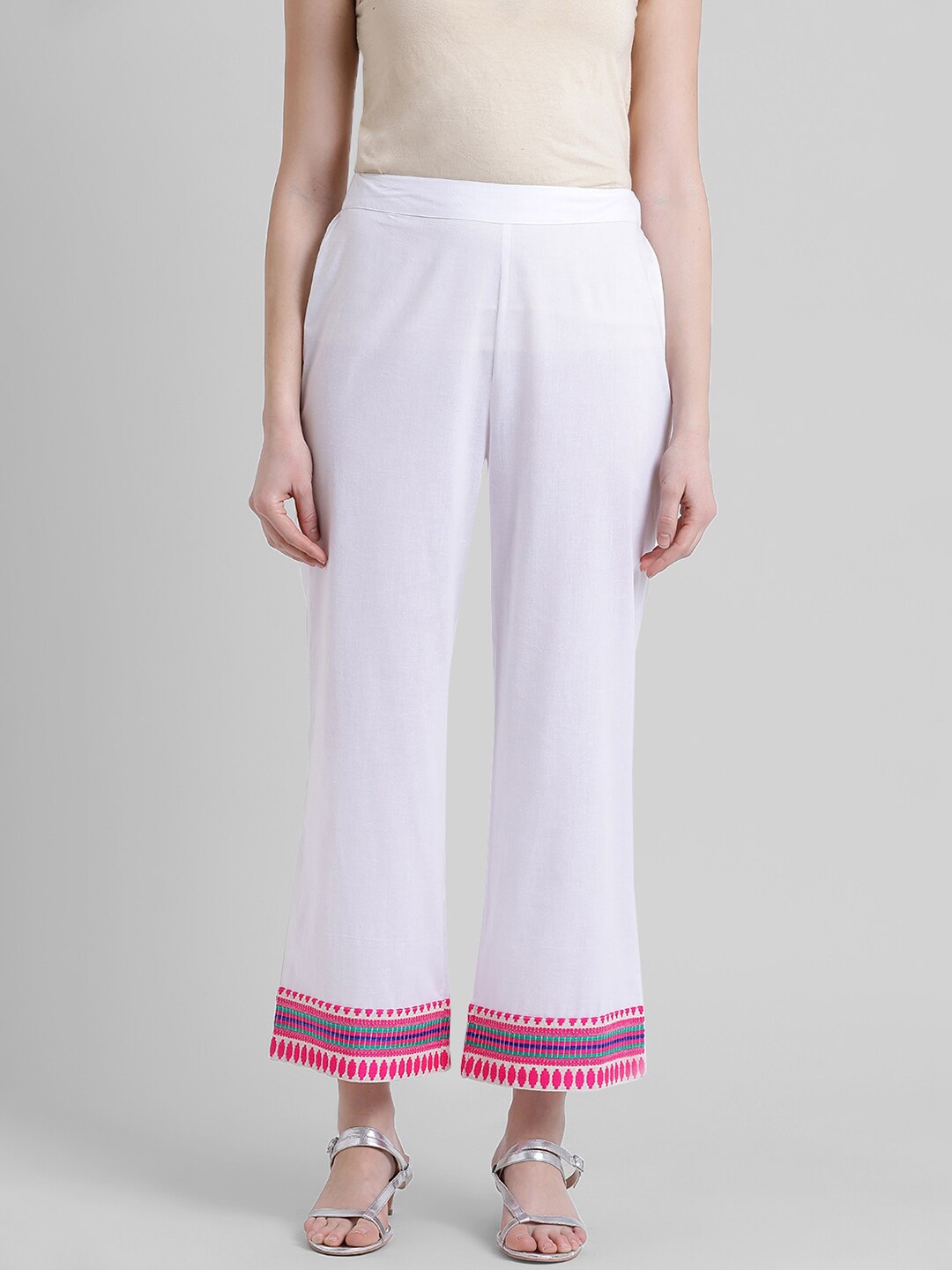 

DressBerry Women Pure Cotton Embellished Ethnic Palazzos, Off white
