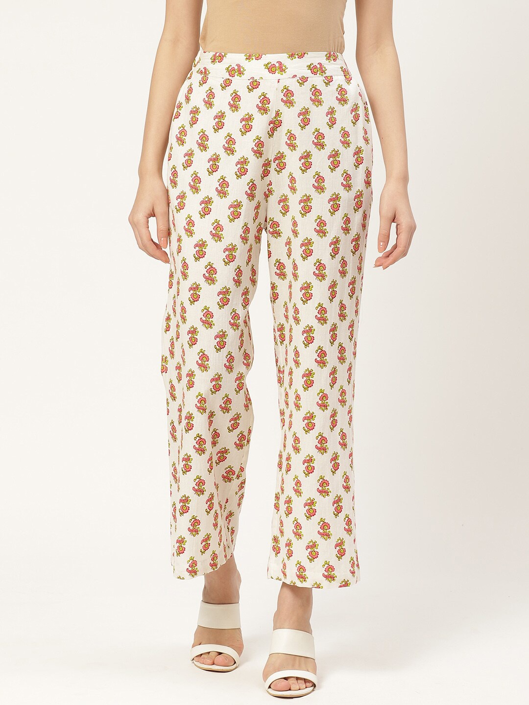 

DressBerry Women Pure Cotton Embellished Ethnic Palazzos, White