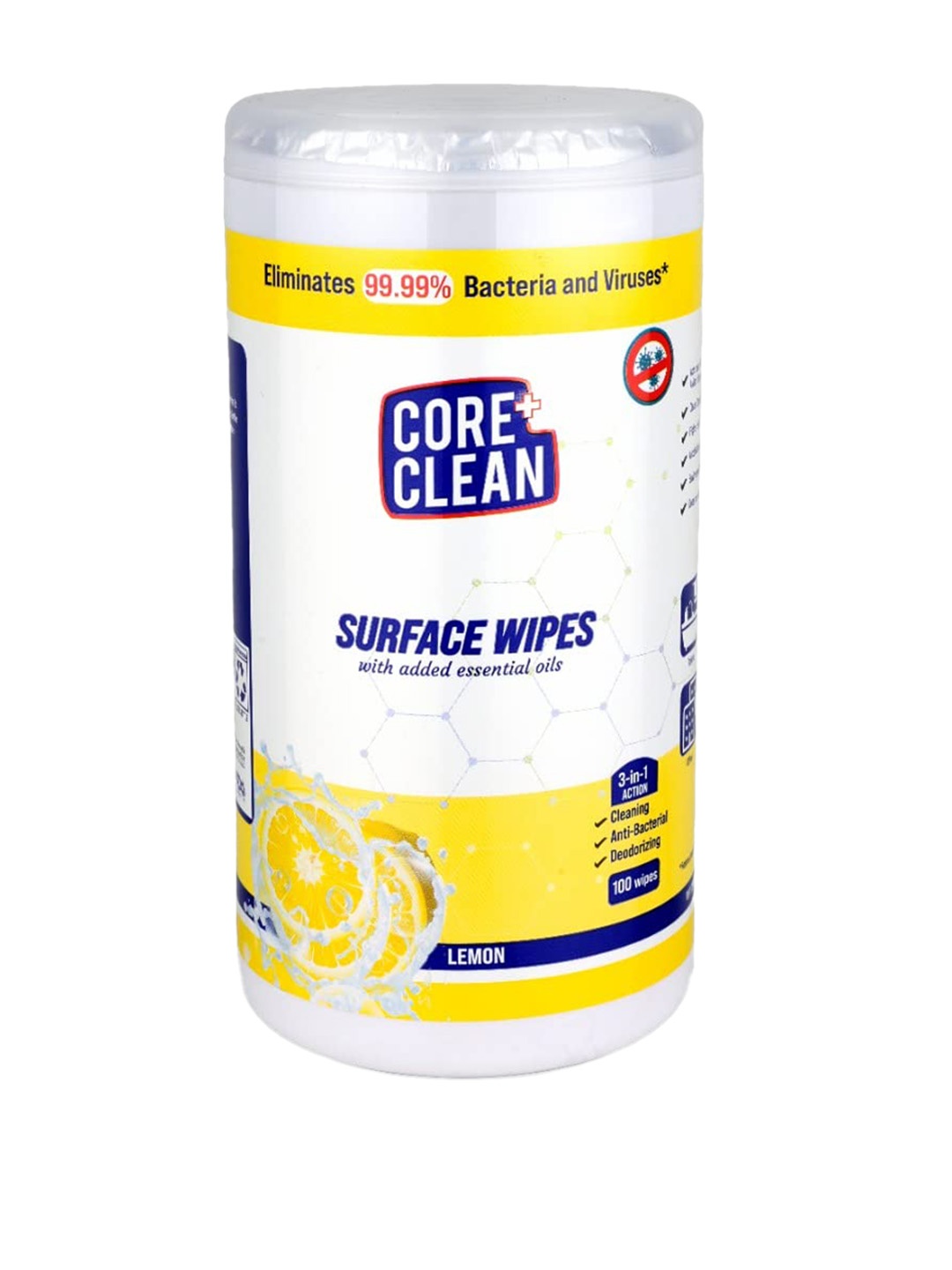 

CORE CLEAN Set Of 4 Lemon Surface Wipes - 100 Pulls Each, White