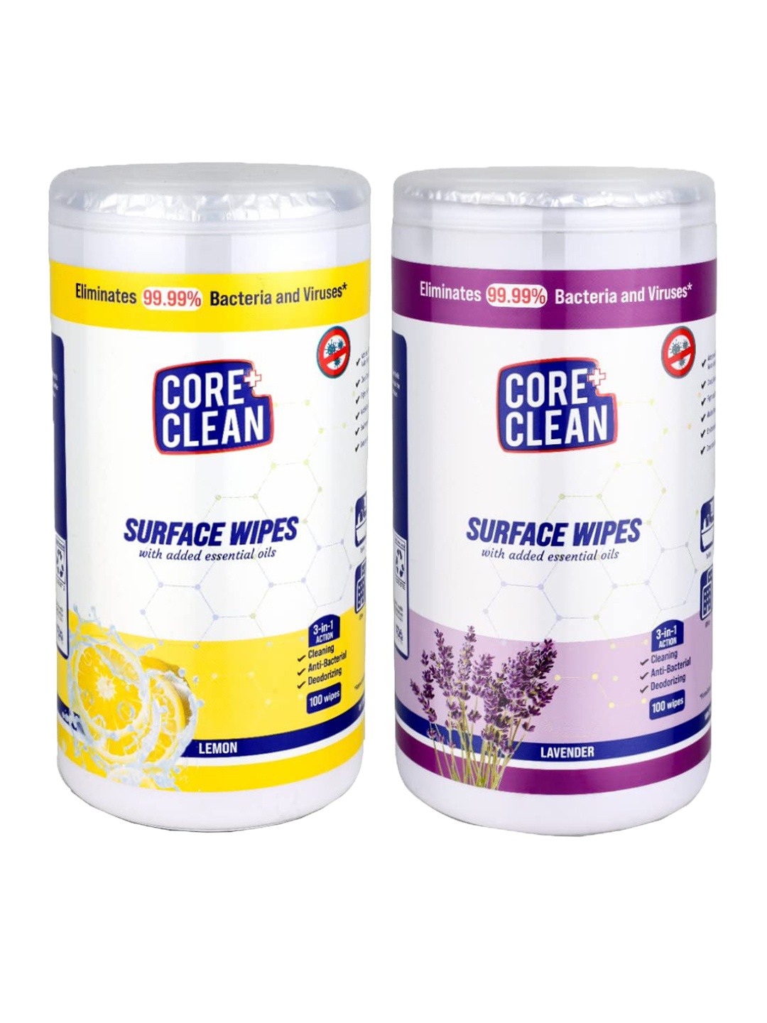 

CORE CLEAN Set Of 2 Disinfecting Surface Wipes - Lavender & Lemon, White