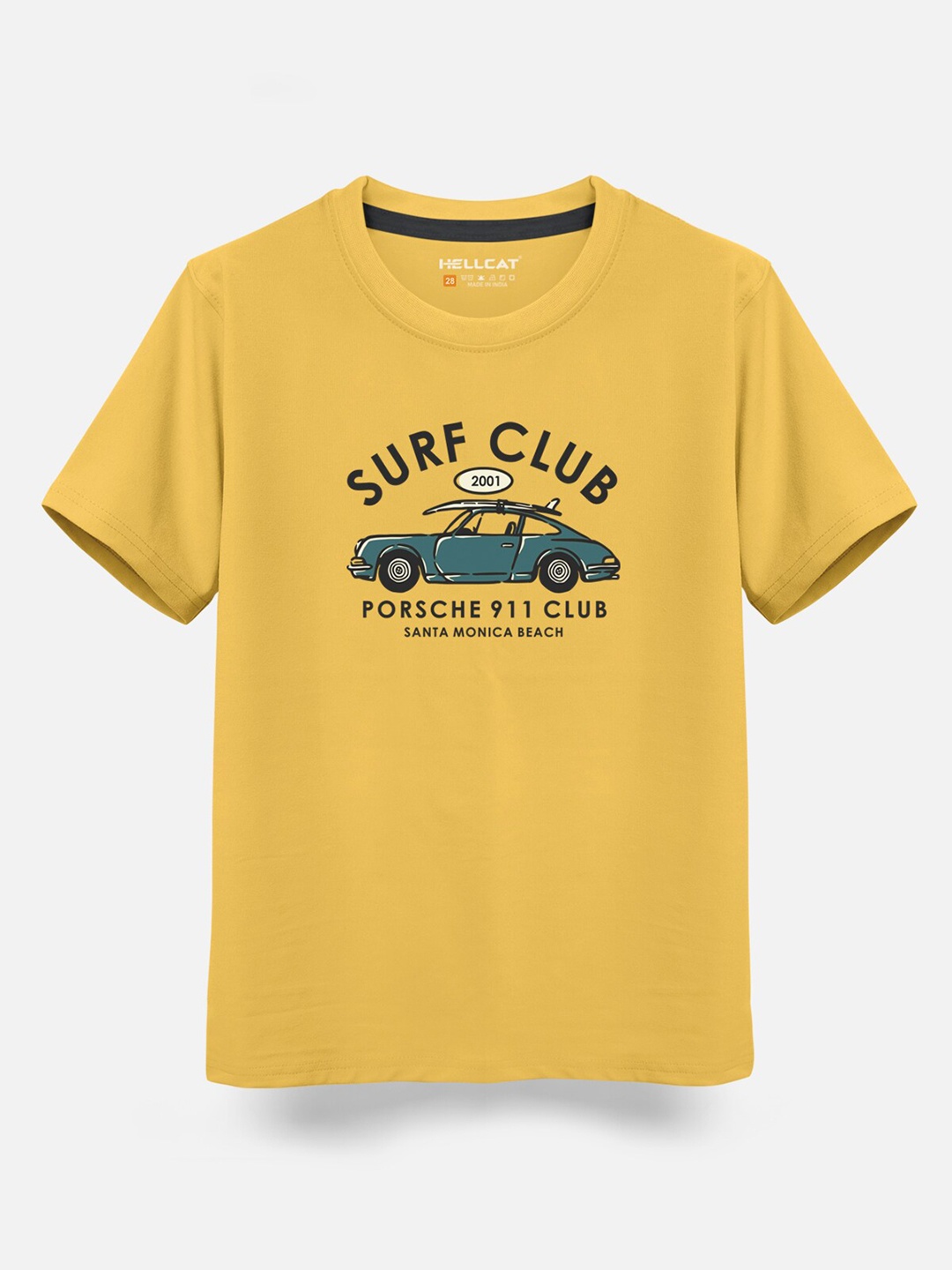 

HELLCAT Typography Printed Round Neck Cotton T-shirt, Mustard