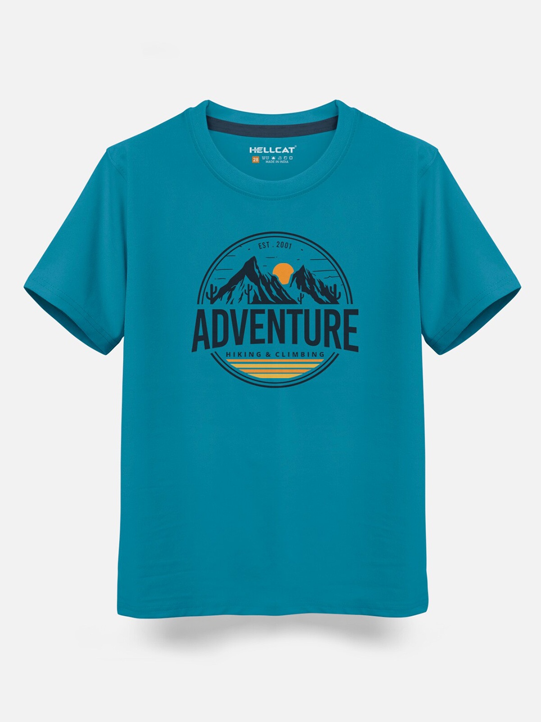 

HELLCAT Boys Typography Printed Cotton T-shirt, Turquoise blue