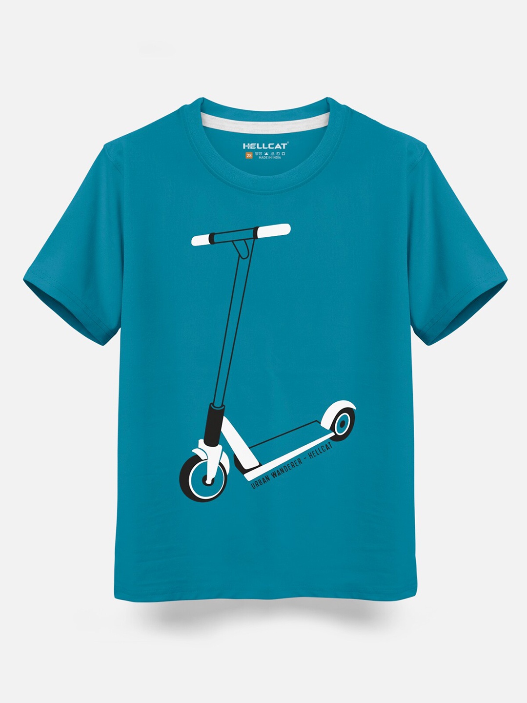 

HELLCAT Boys Graphic Printed Cotton T-shirt, Turquoise blue