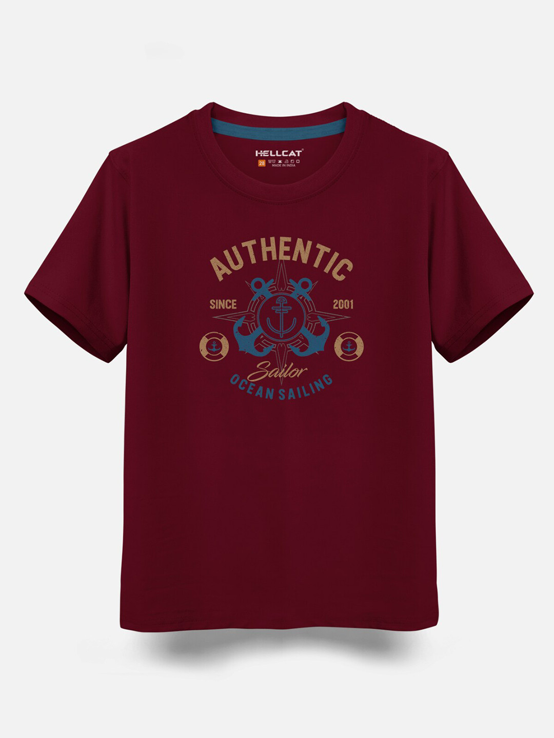 

HELLCAT Boys Typography Printed Cotton T-shirt, Burgundy