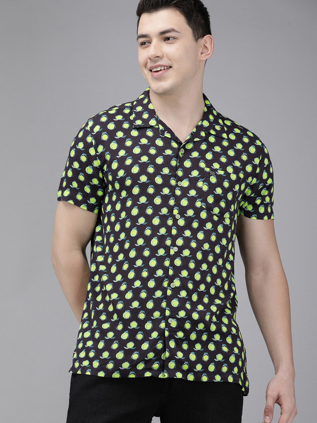 

THE BEAR HOUSE Slim Fit Conversational Printed Casual Shirt, Blue
