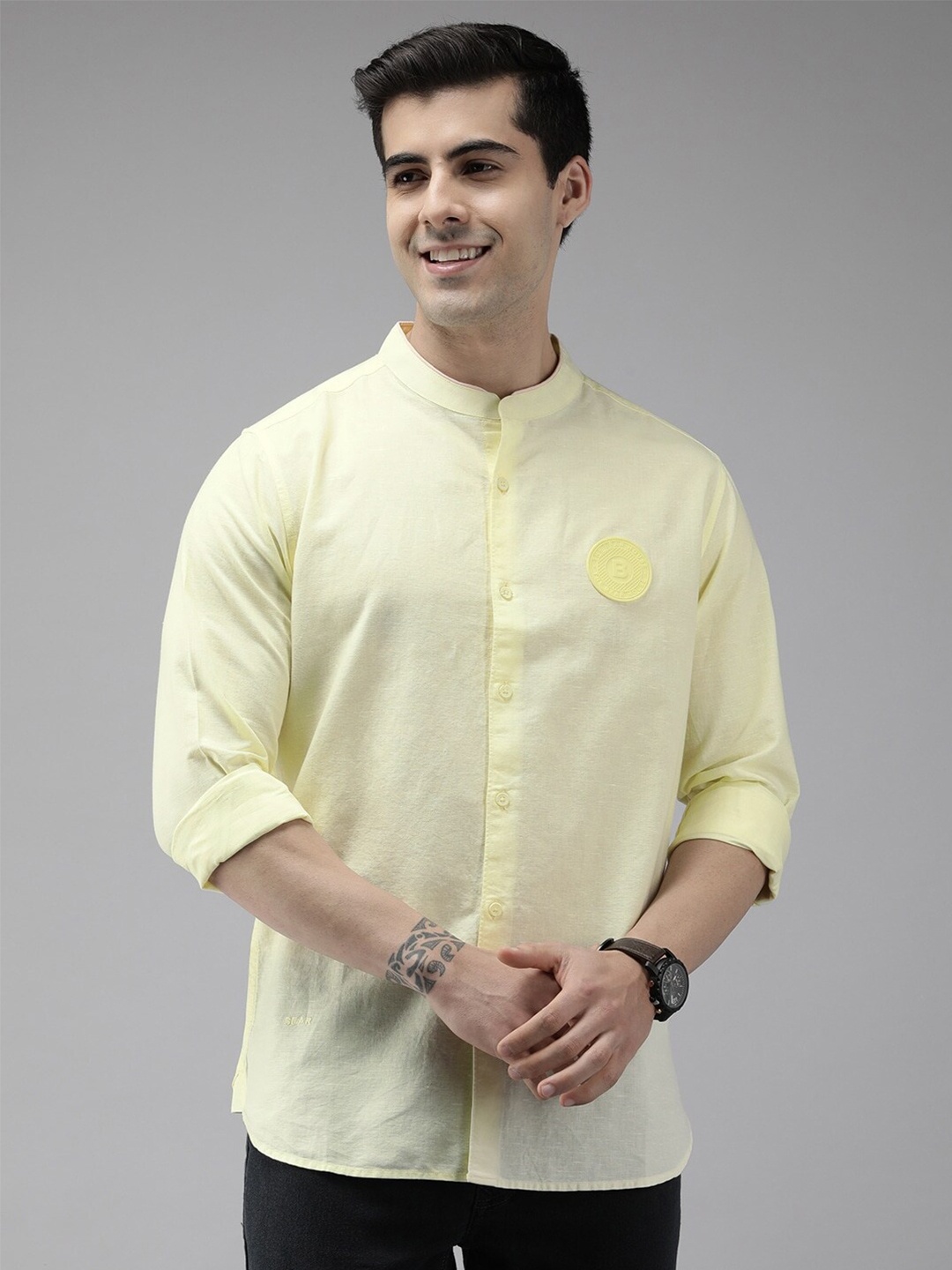 

THE BEAR HOUSE Slim Fit Casual Shirt, Yellow