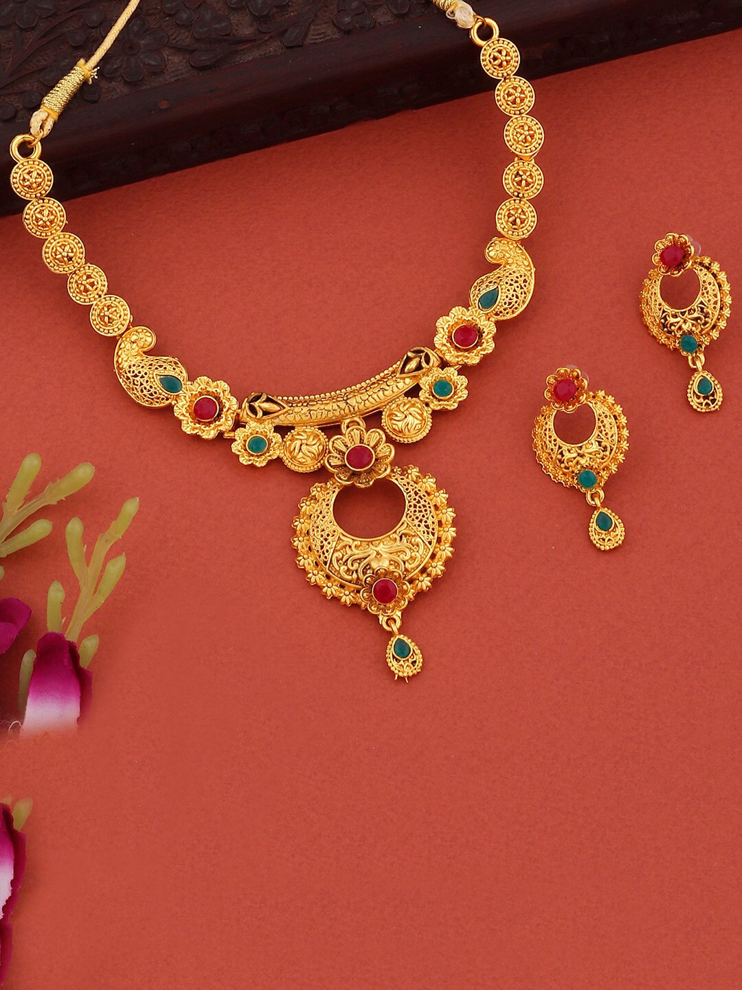 

Alamod Gold-Plated Stone Studded Jewellery Set
