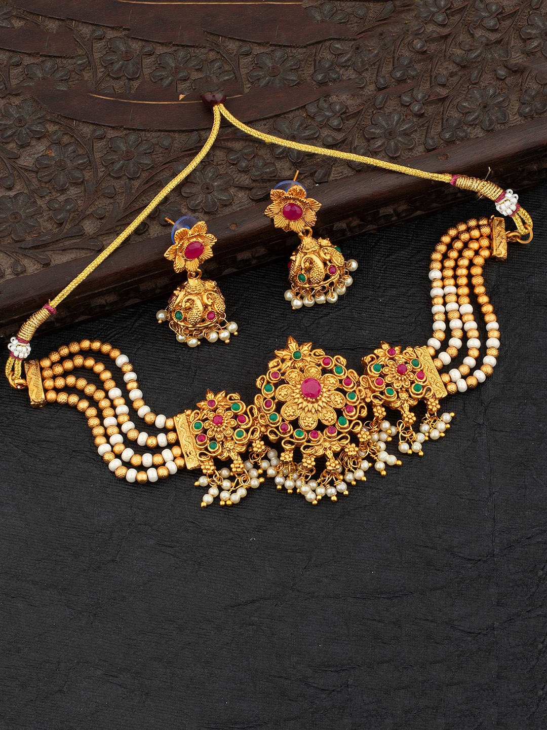 

Alamod Gold-Plated Stone Studded & Beaded Jewellery Set