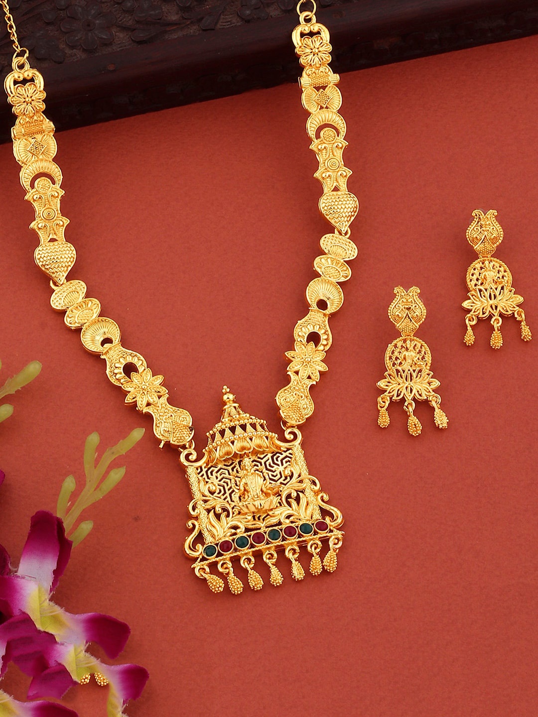 

Alamod Gold-Plated Stone Studded Temple Jewellery Set