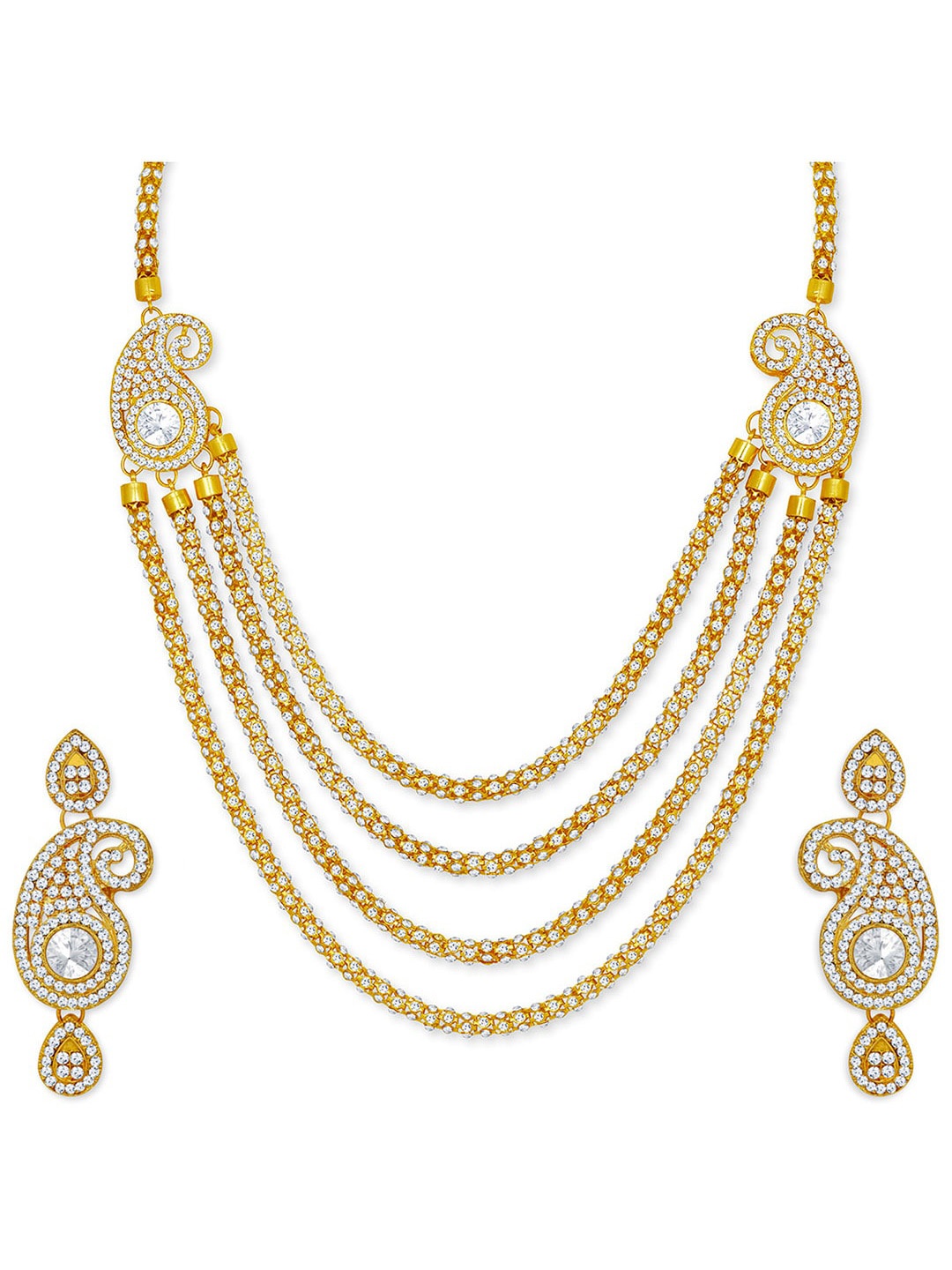 

Alamod Gold-Plated American Diamond-Studded Layered Jewellery Set