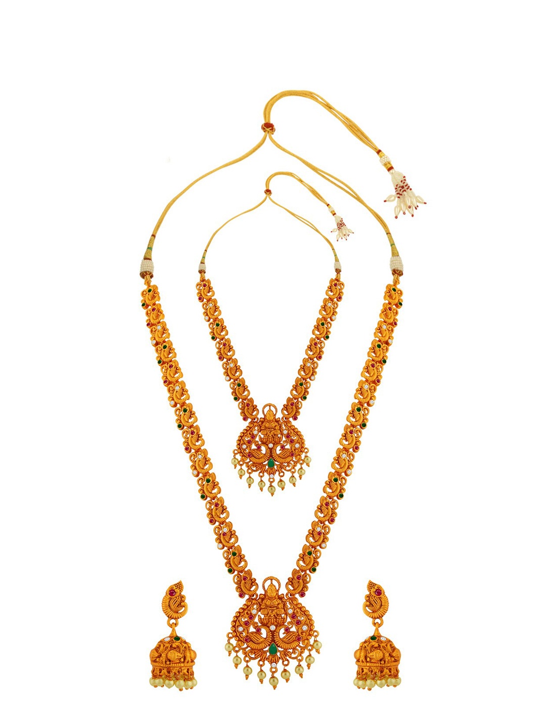 

Alamod Gold-Plated AD Studded & Beaded Temple Jewellery Set