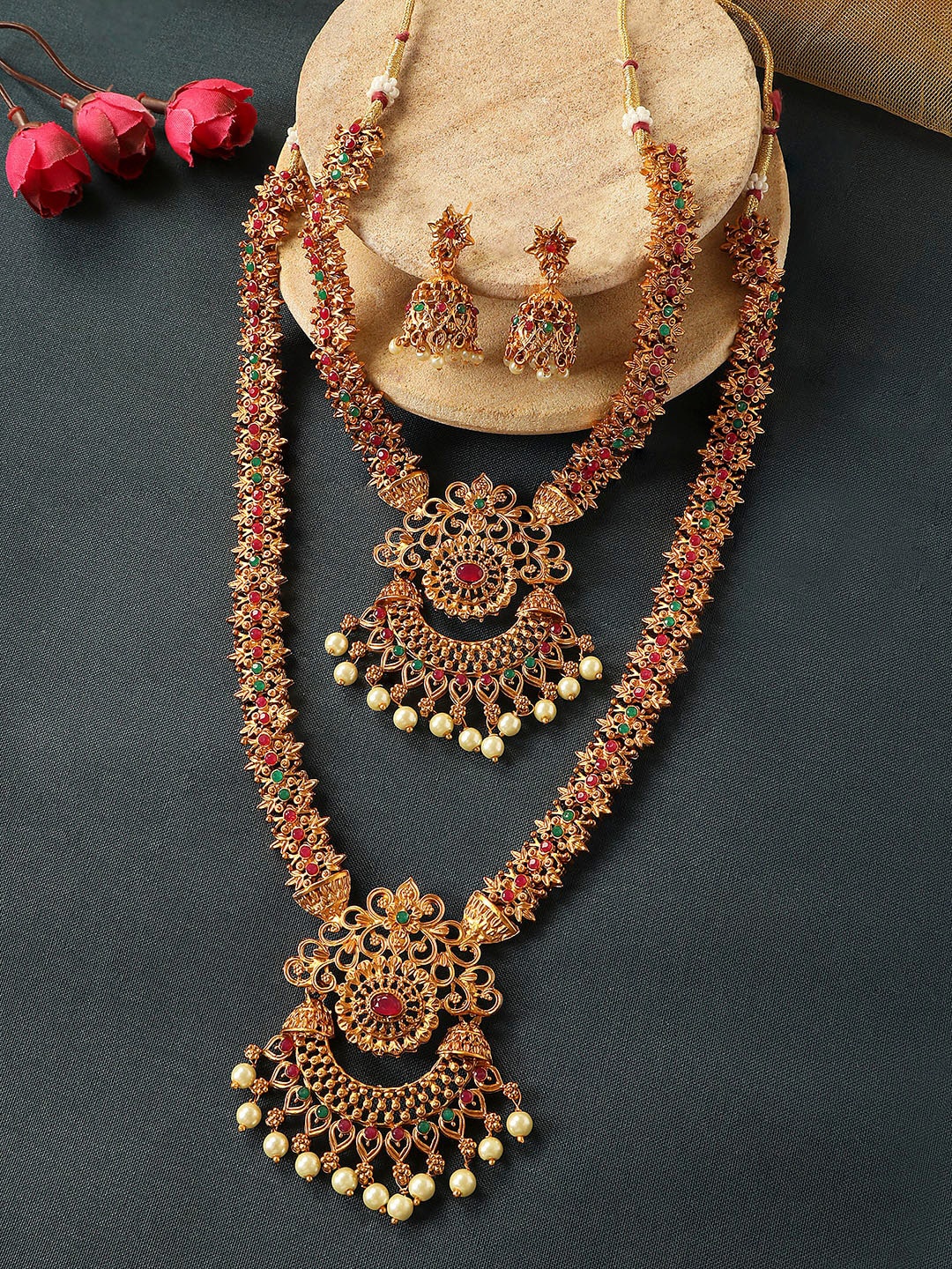 

Alamod Gold-Plated Stone Studded & Artificial Beaded Jewellery Set