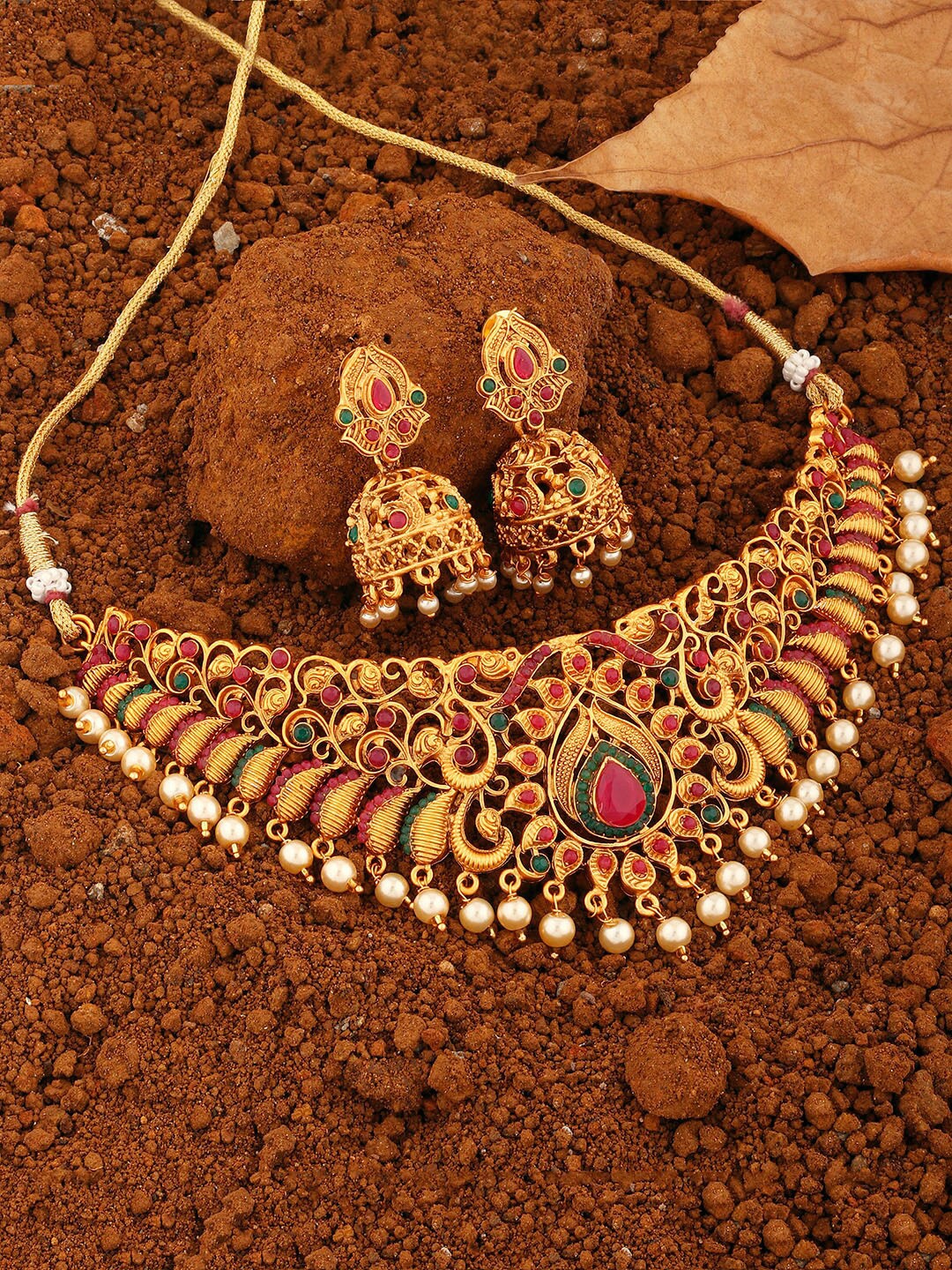 

Alamod Gold-Plated Stone Studded & Artificial Beaded Jewellery Set
