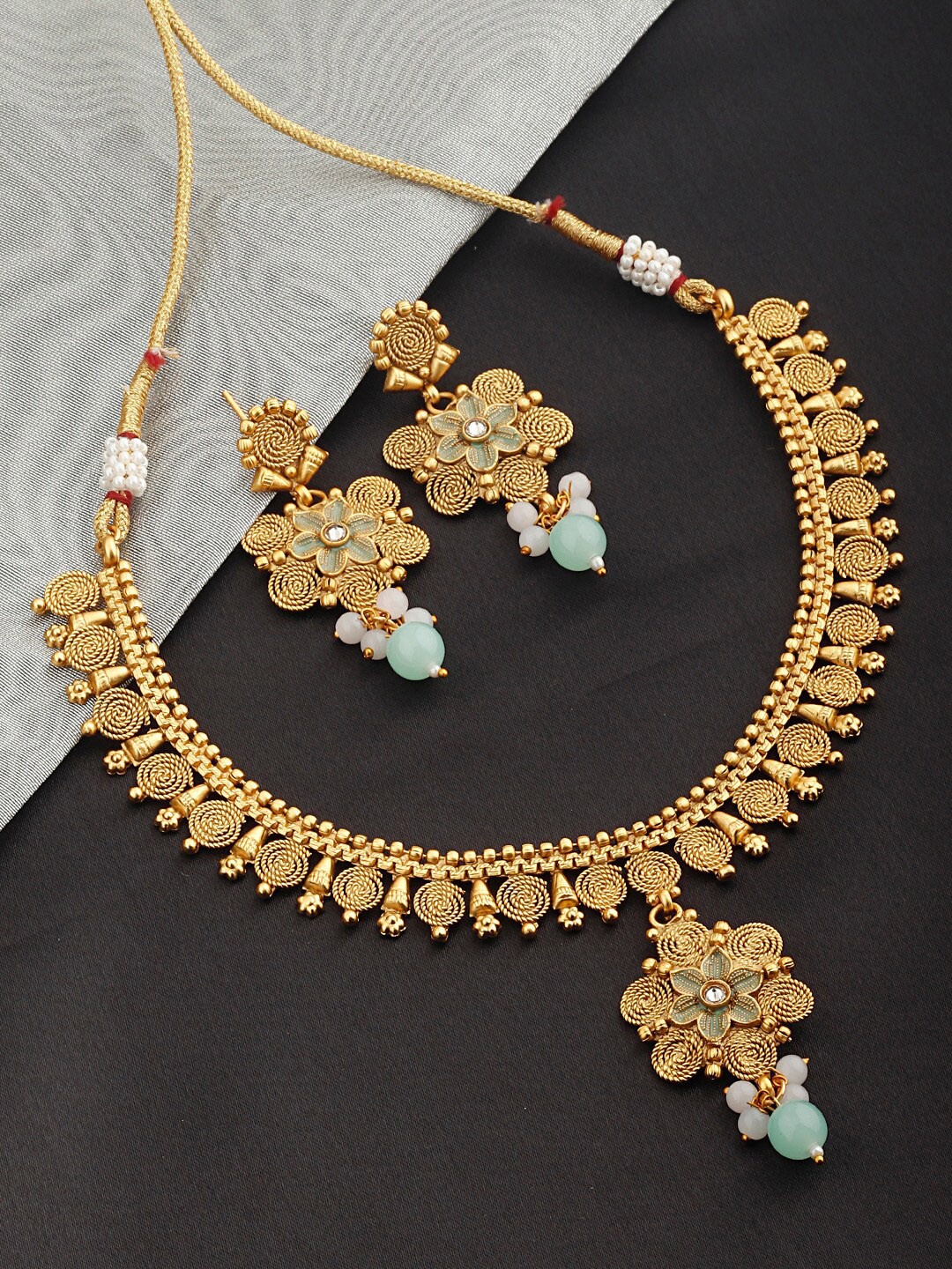 

Alamod Gold-Plated Stone Studded & Beaded Enamel Jewellery Set