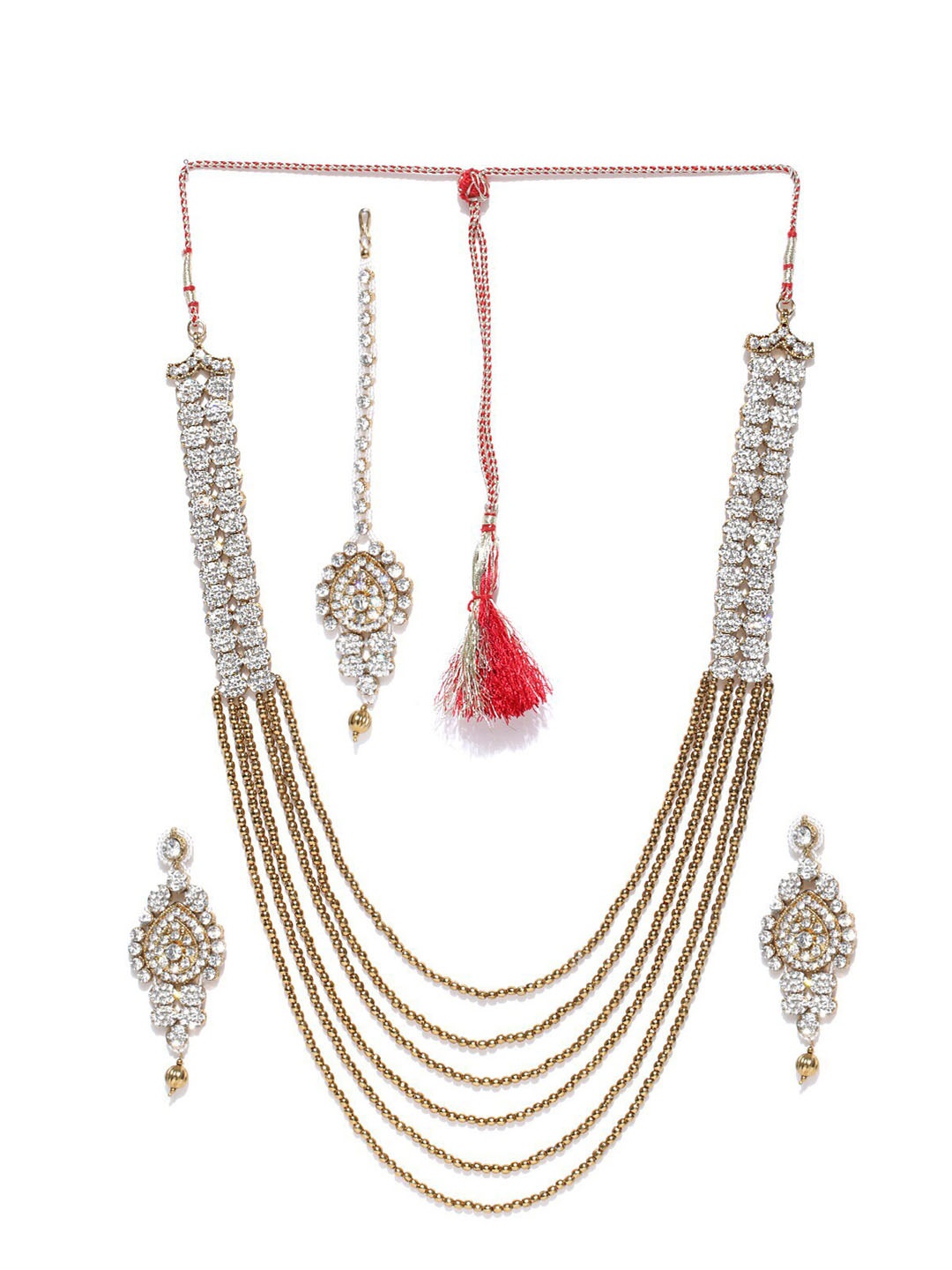 

Alamod Gold-Plated American Daimond-Studded Layered Jewellery Set