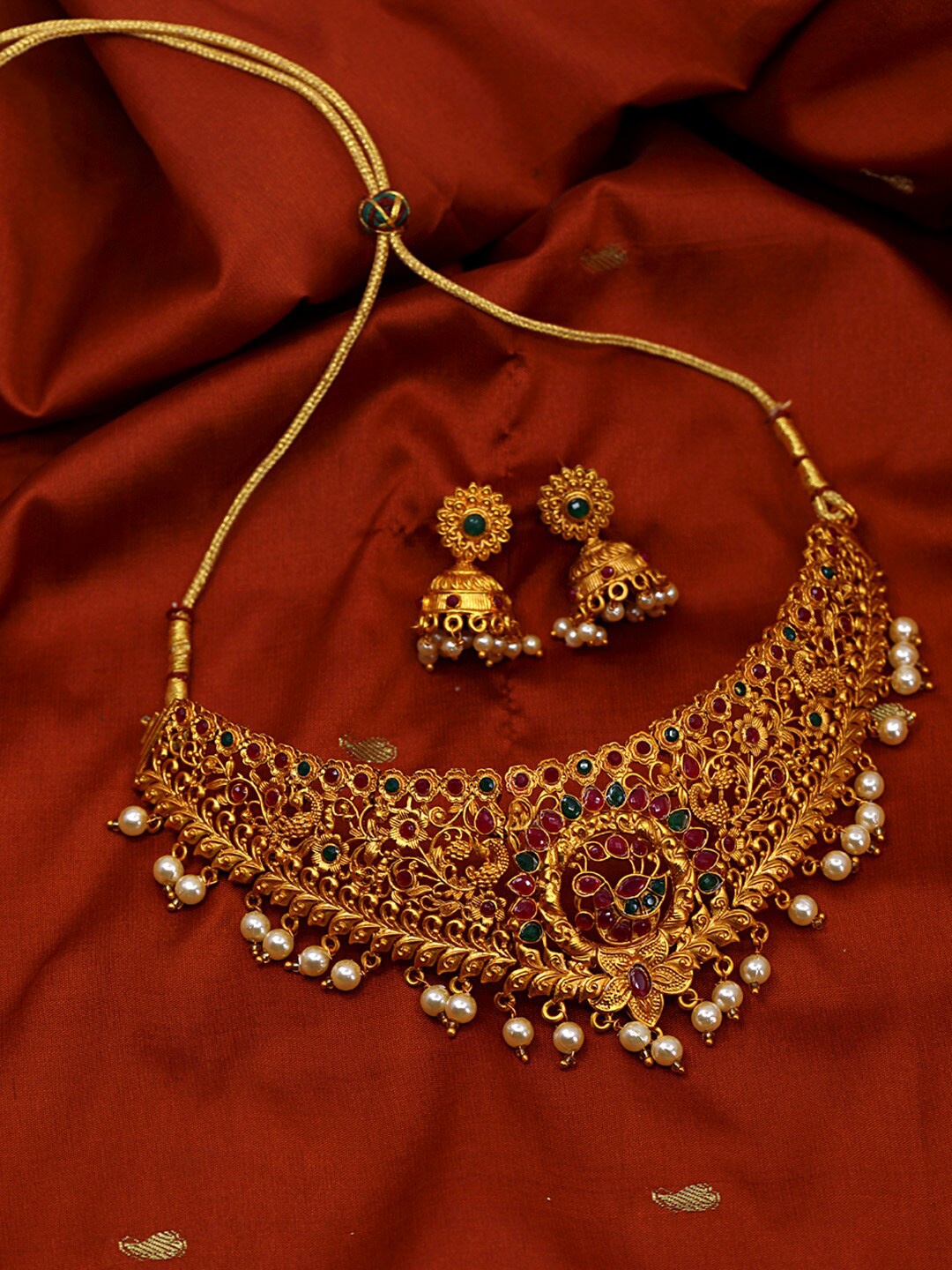 

Alamod Gold-Plated Stones Studded & Beaded Jewellery Set
