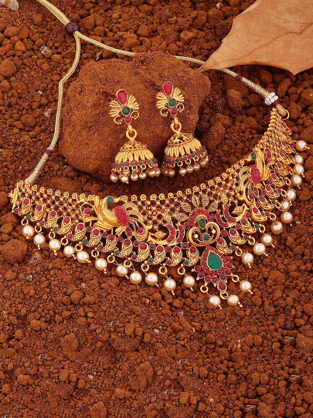 

Alamod Gold-Plated Stone Studded & Artificial Beaded Jewellery Set