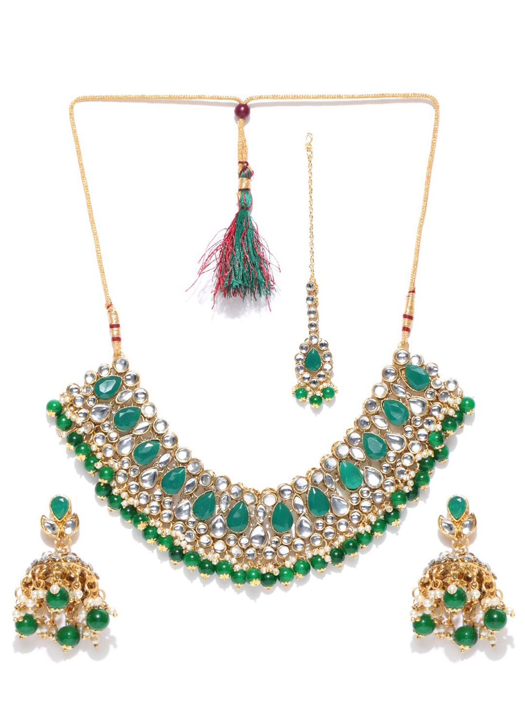 

Alamod Gold-Plated Kundan Stones Studded & Beaded Jewellery Set