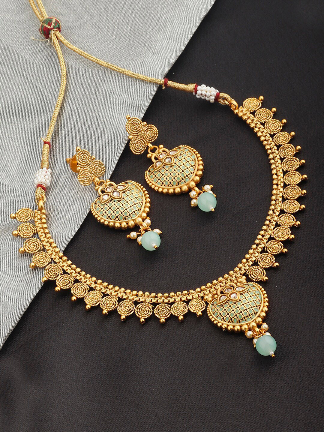 

Alamod Gold-Plated Stone Studded & Beaded Jewellery Set