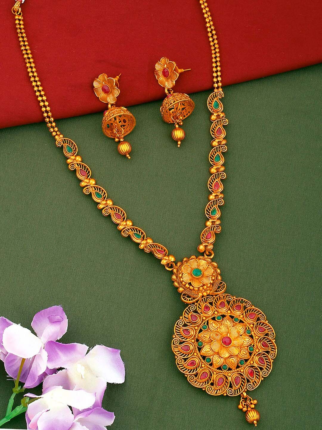

Alamod Gold-Plated Stone Studded Jewellery Set