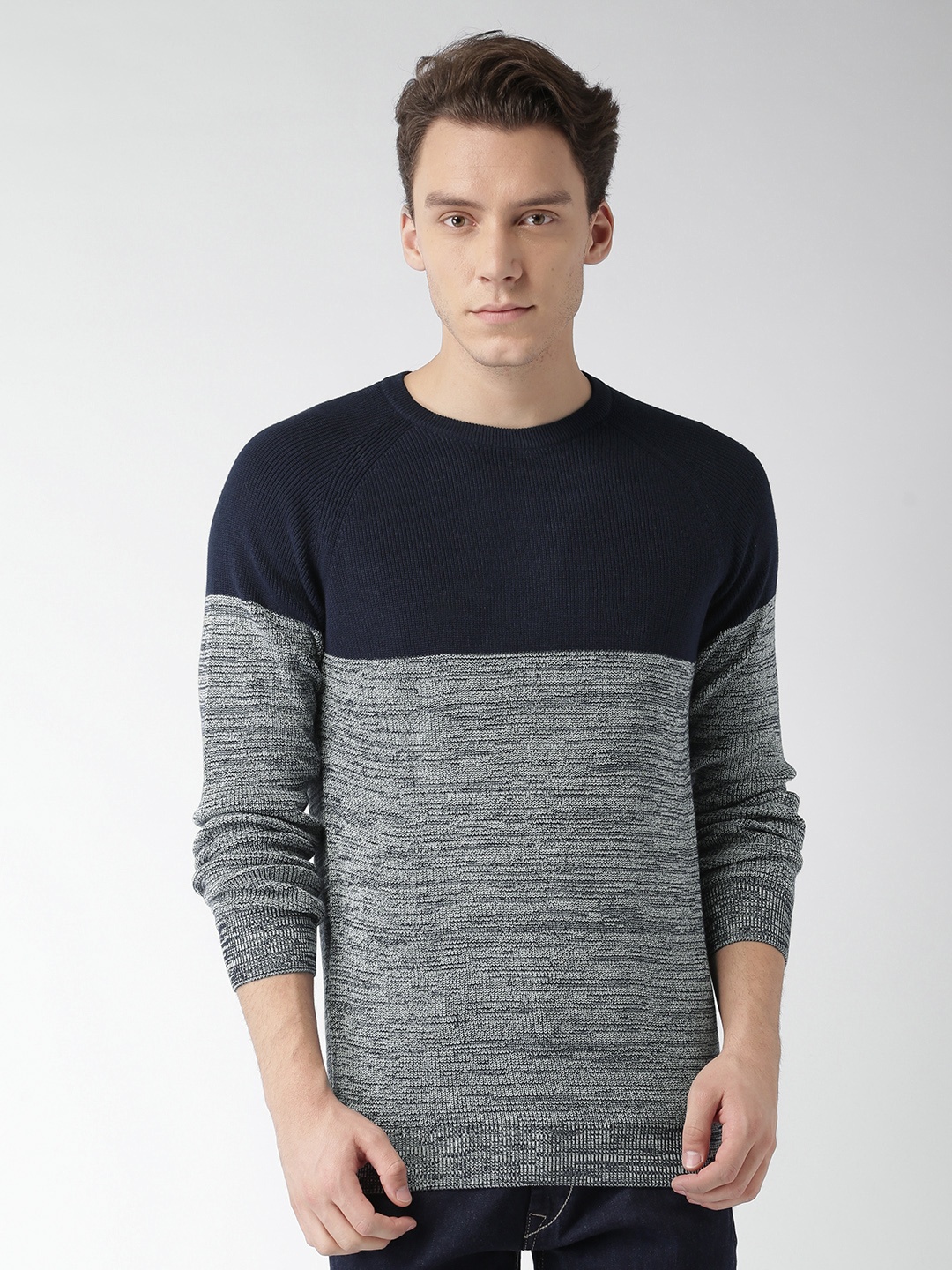 

Celio Men Navy Blue & White Striped Pullover