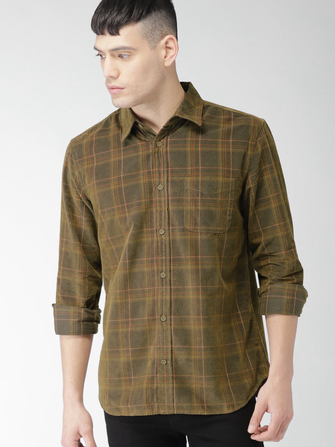 

Celio Men Olive Green & Brown Checked Casual Shirt