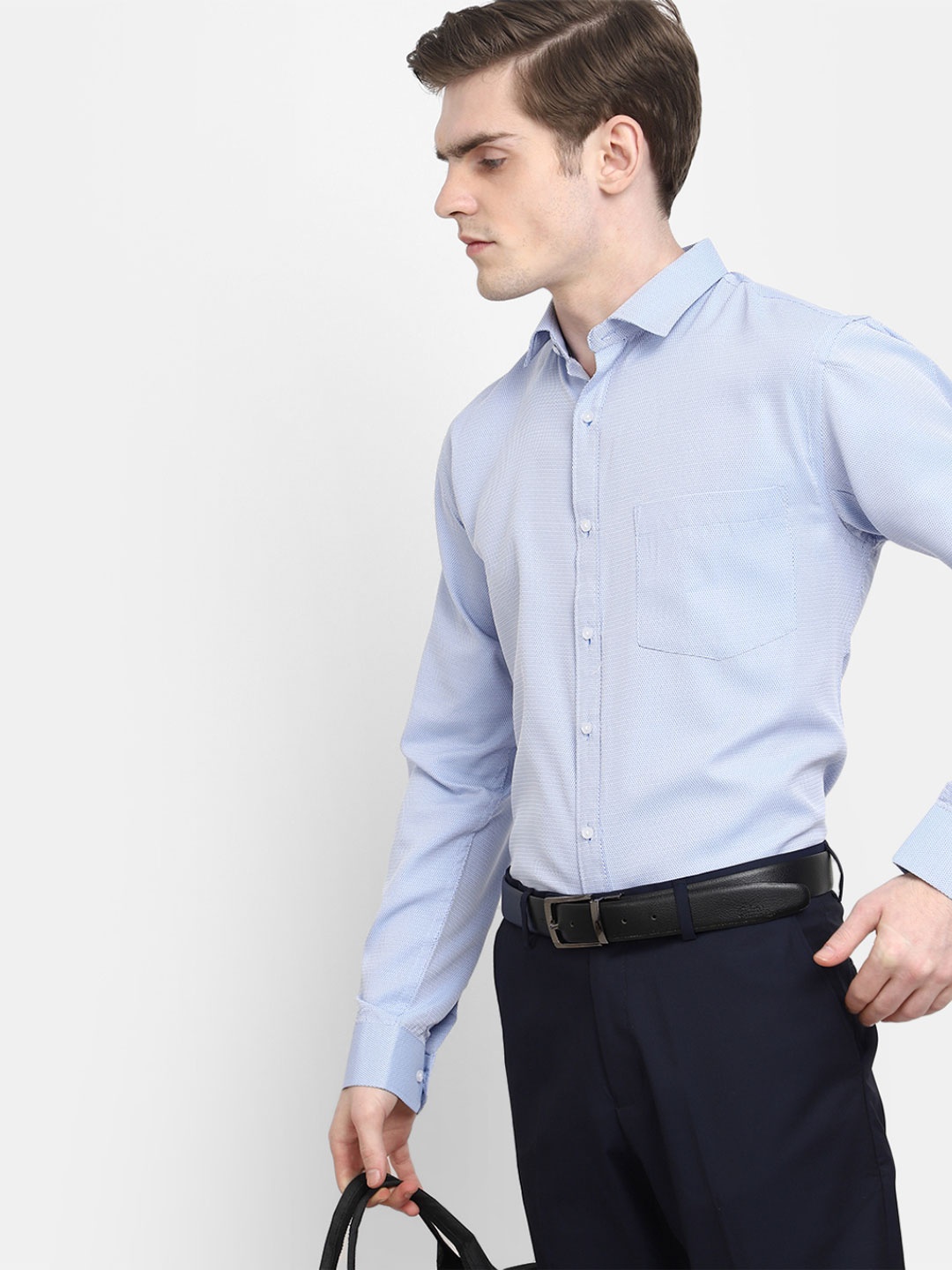 

J White by Vmart Long Sleeves Spread Collar Formal Cotton Shirt, Blue