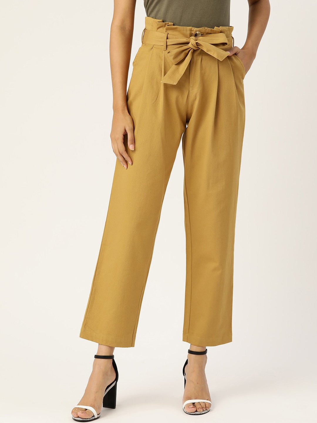 

DressBerry Women Comfort Mid-Rise Pure Cotton Cropped Trousers, Mustard