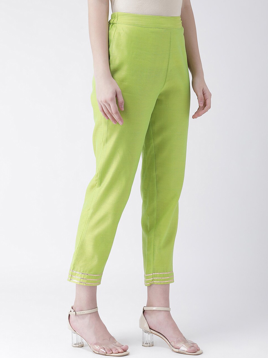 

DressBerry Women Comfort Tapered Fit Cropped Trousers, Green