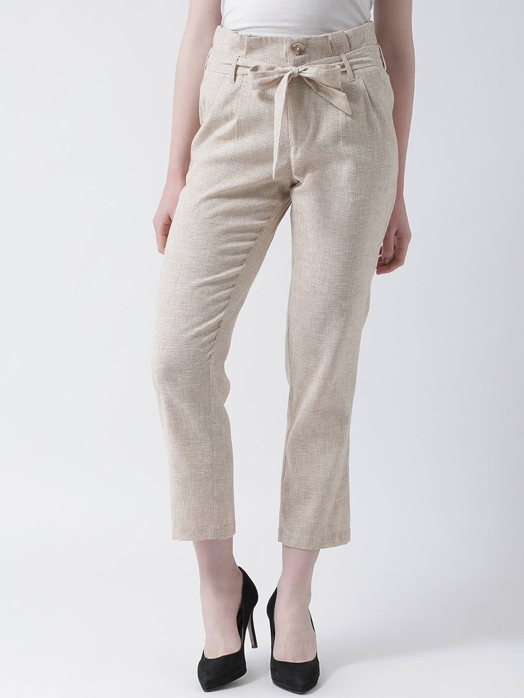 

DressBerry Women Comfort Cotton Cigarette Trousers, Beige