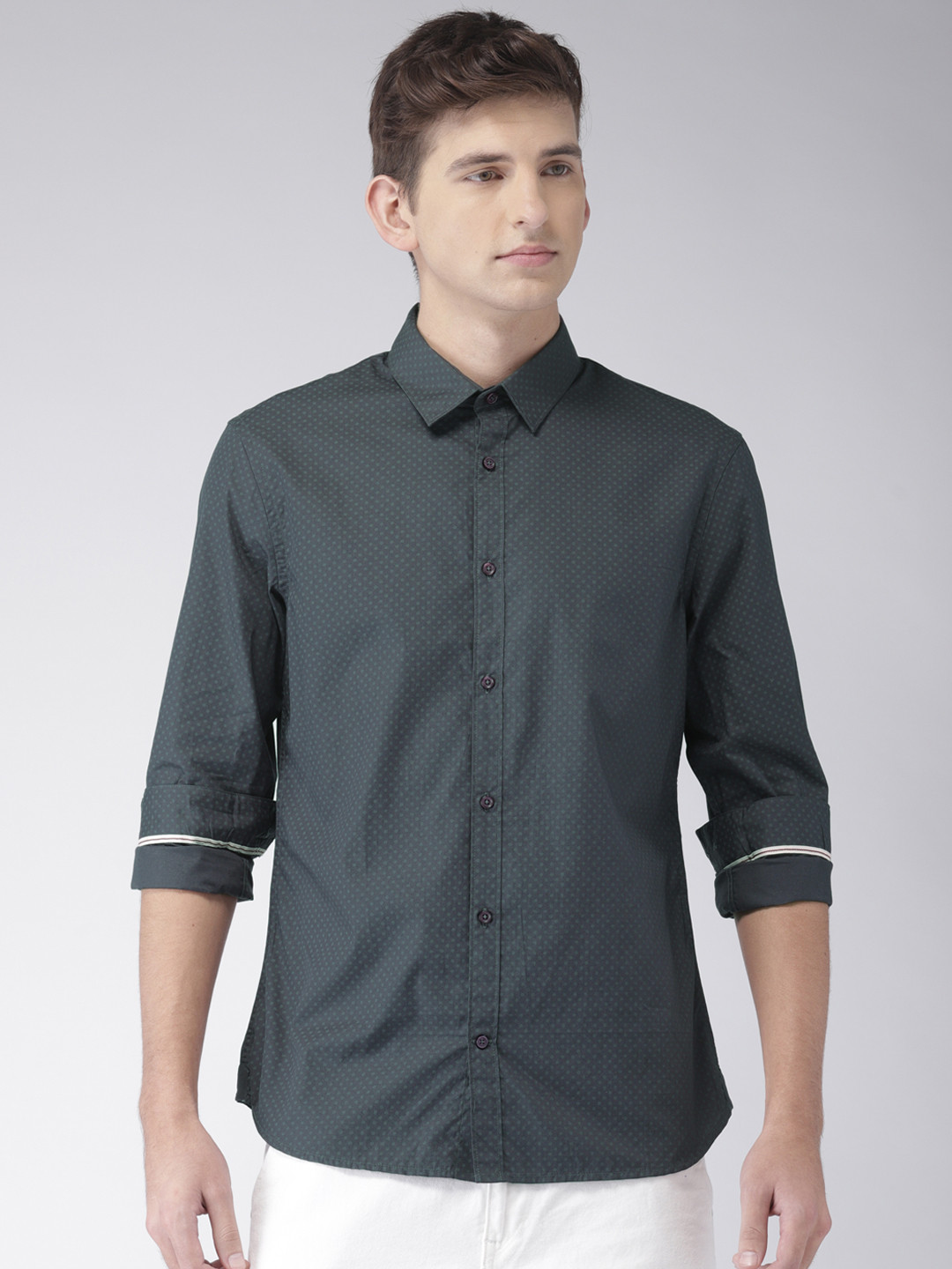 

Celio Men Charcoal Grey Slim Fit Printed Casual Shirt