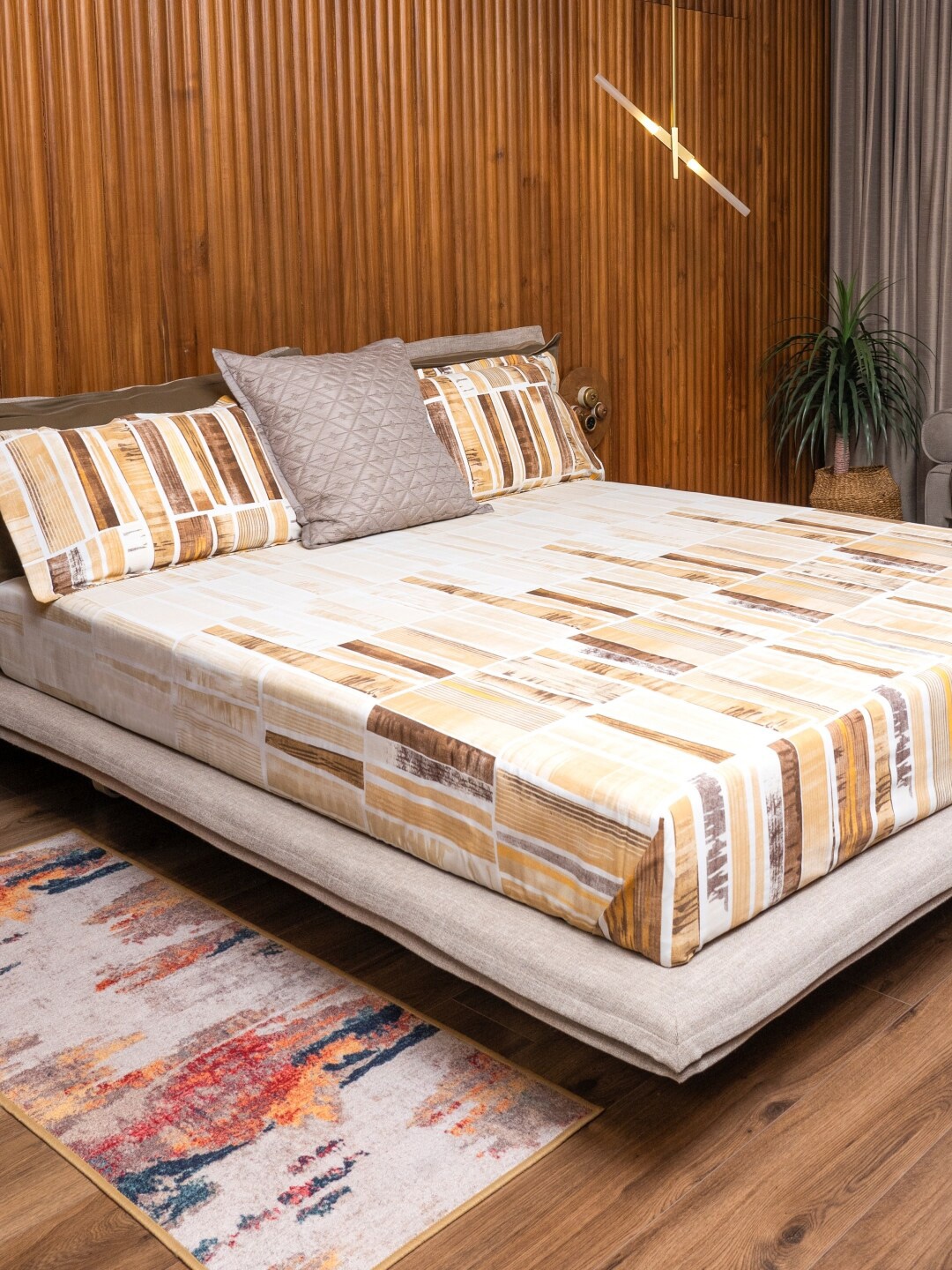 

URBAN SPACE Regal Mustard & Brown Printed 220 TC Cotton King Bedsheet With 2 Pillow Covers