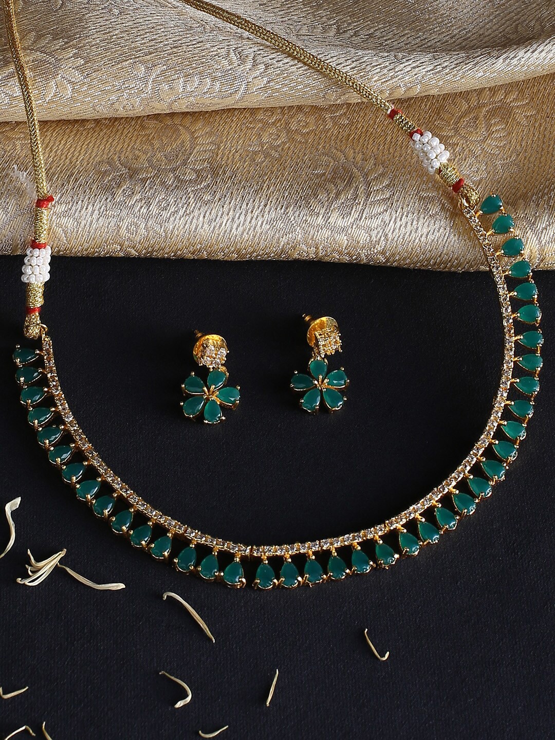 

justpeachy Gold-Plated AD-Studded Jewellery Set