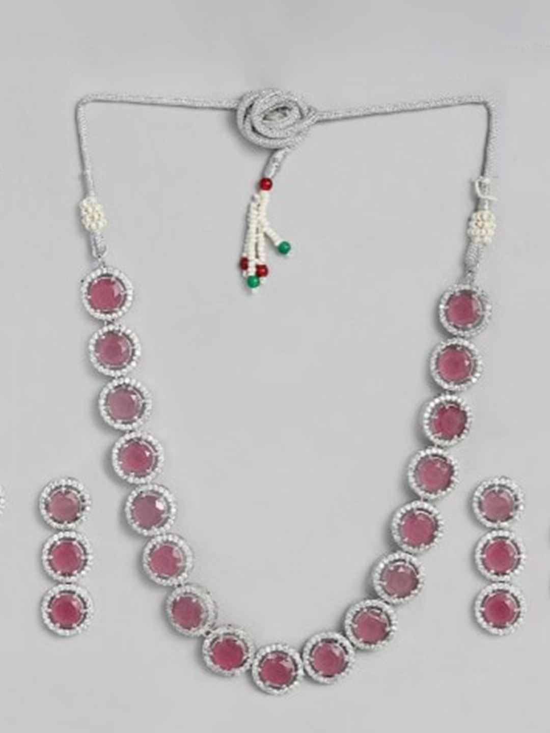 

justpeachy Silver-Plated AD-Studded Jewellery Set