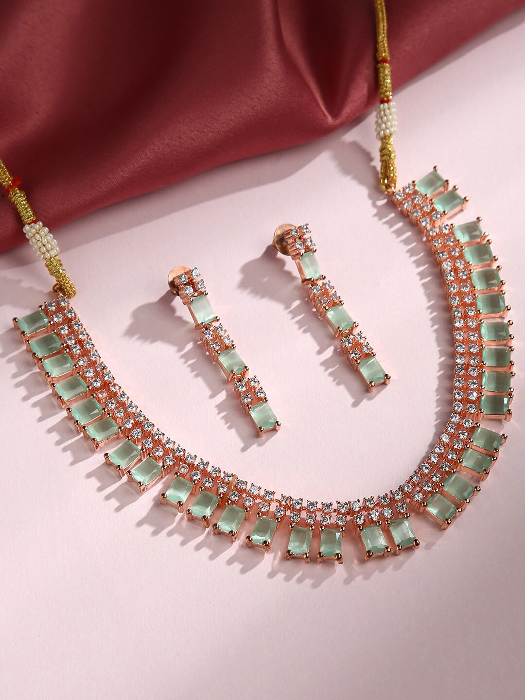 

justpeachy Gold-Plated AD-Studded Jewellery Set