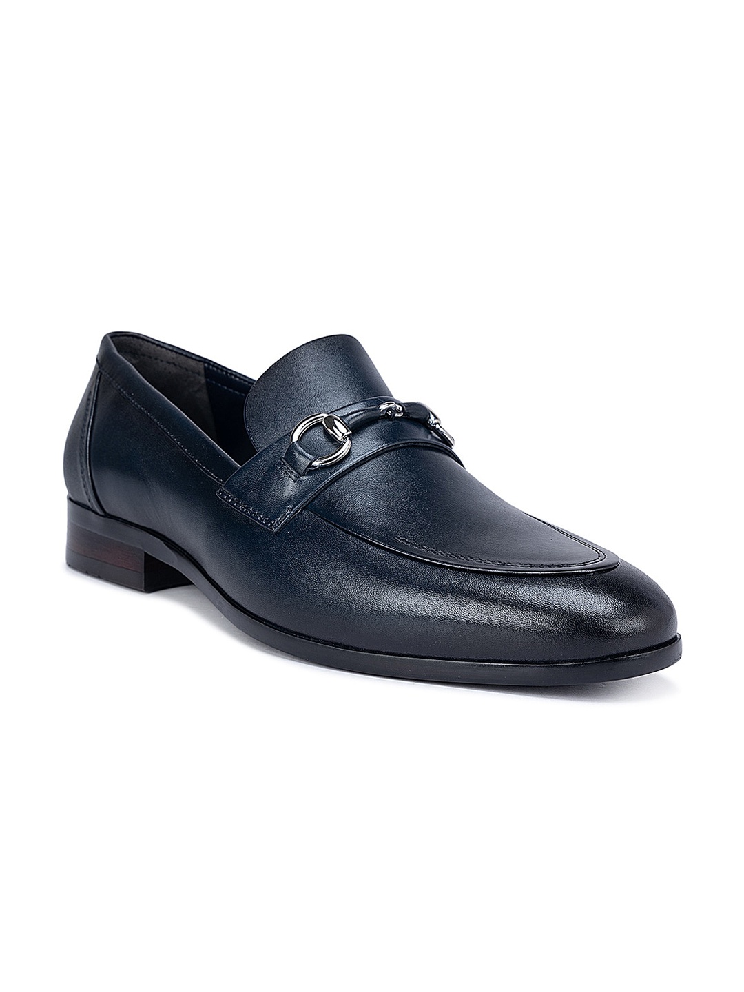 

ROSSO BRUNELLO Men Textured Leather Formal Horsebit Loafers, Navy blue