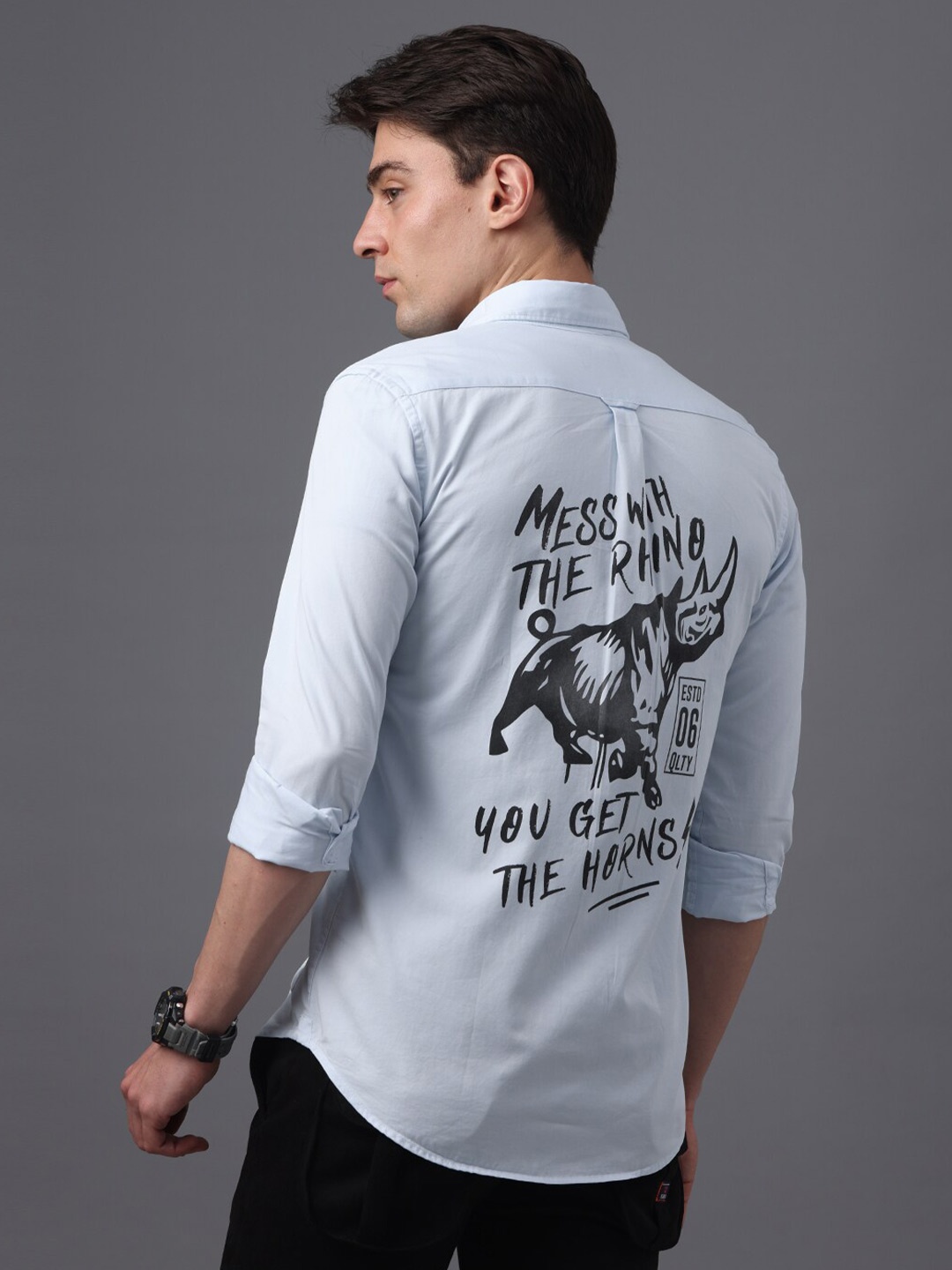 

FOGA Graphic Printed Pure Cotton Casual Shirt, Blue