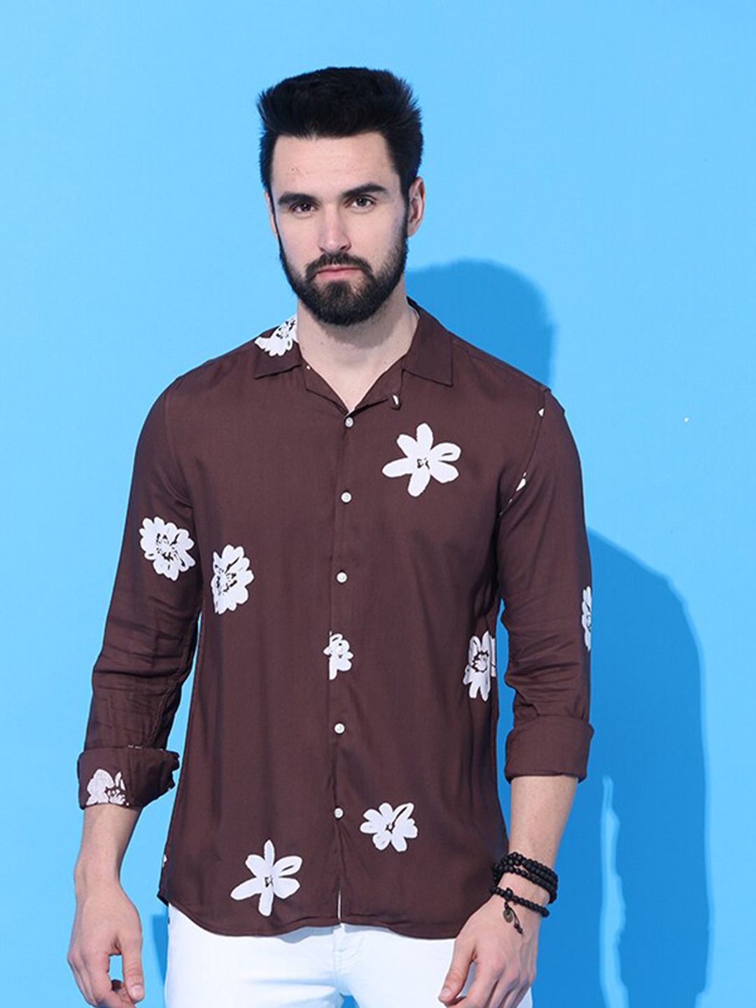 

FOGA Floral Printed Cotton Casual Shirt, Brown
