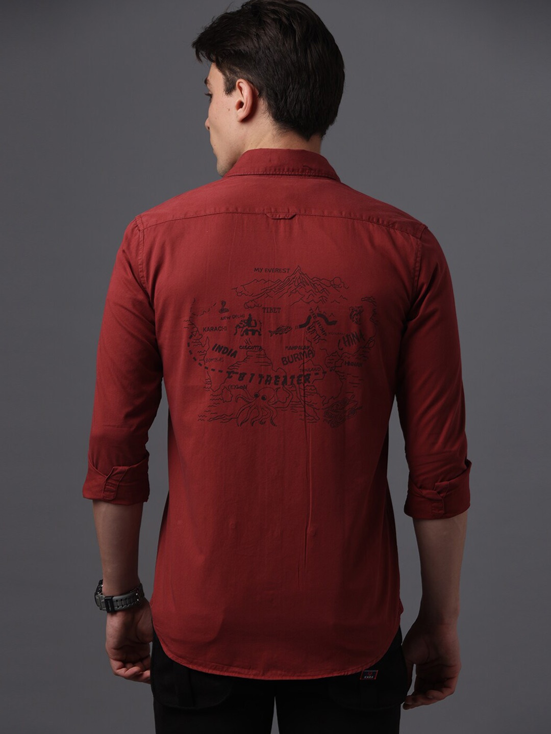 

FOGA Graphic Printed Pure Cotton Casual Shirt, Rust