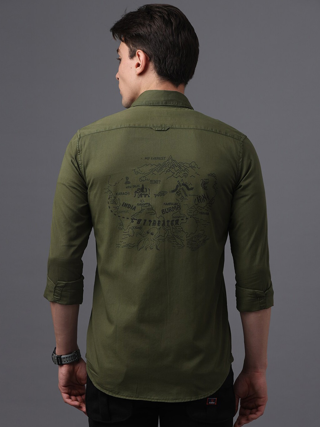 

FOGA Graphic Printed Pure Cotton Casual Shirt, Green