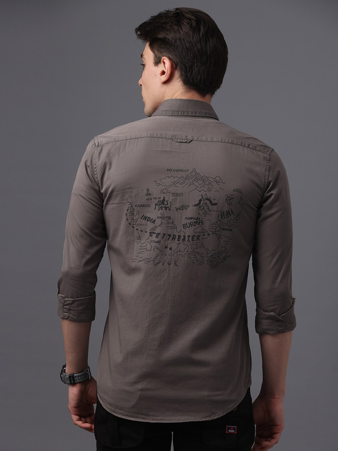 

FOGA New Typography Printed Pure Cotton Casual Shirt, Grey