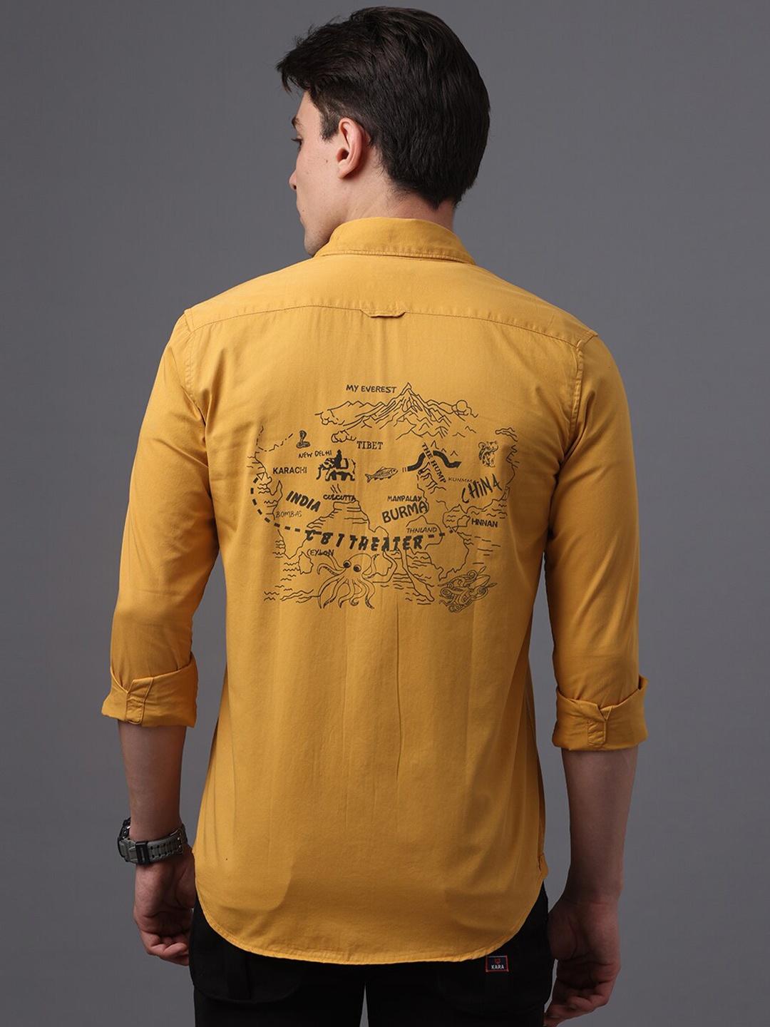 

FOGA Graphic Printed Pure Cotton Casual Shirt, Mustard