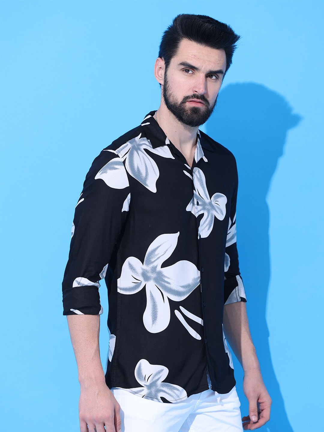 

FOGA New Floral Printed Cotton Casual Shirt, Black