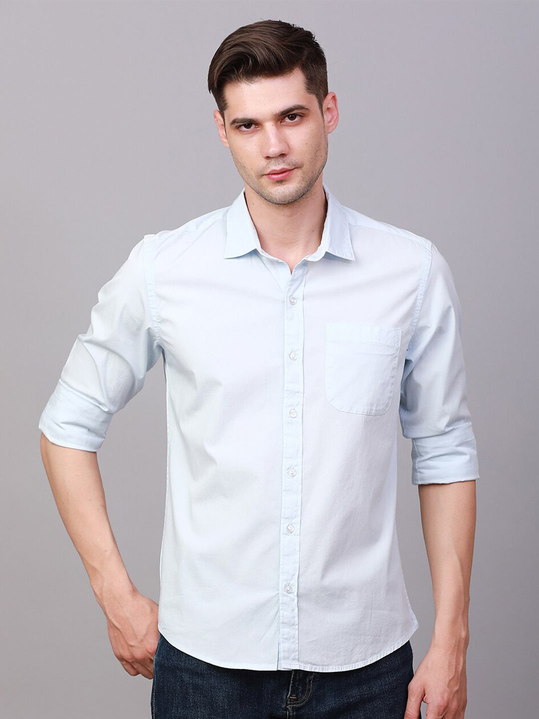

FOGA New Spread Collar Pure Cotton Casual Shirt, Blue
