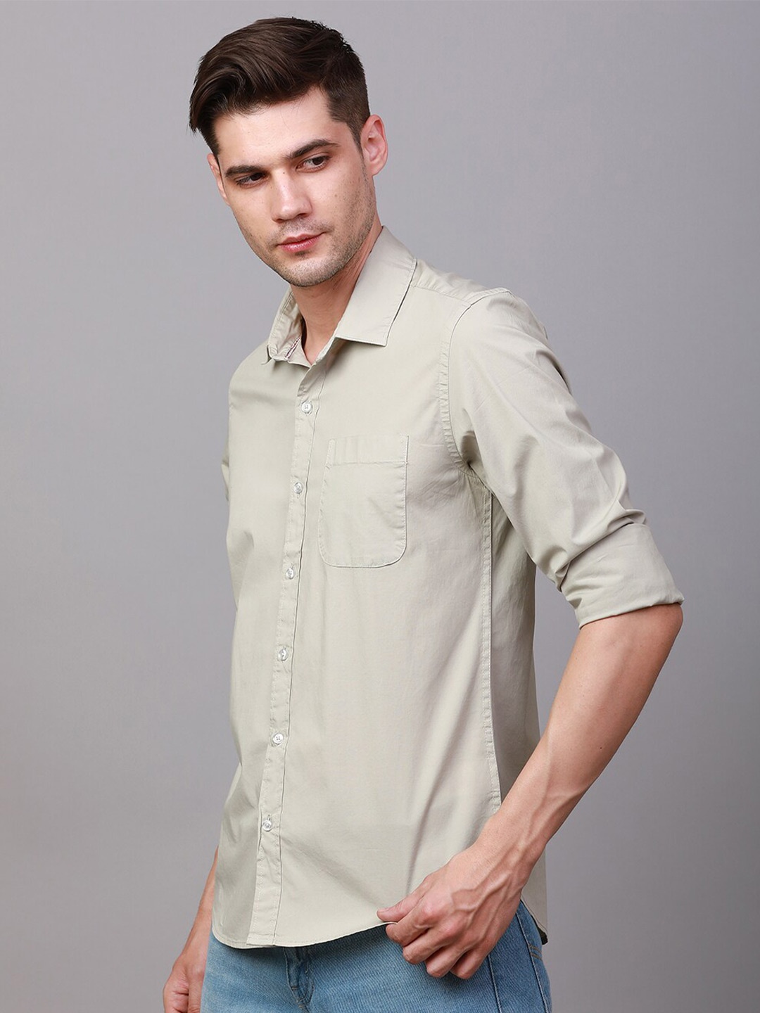 

FOGA New Spread Collar Pure Cotton Casual Shirt, Grey