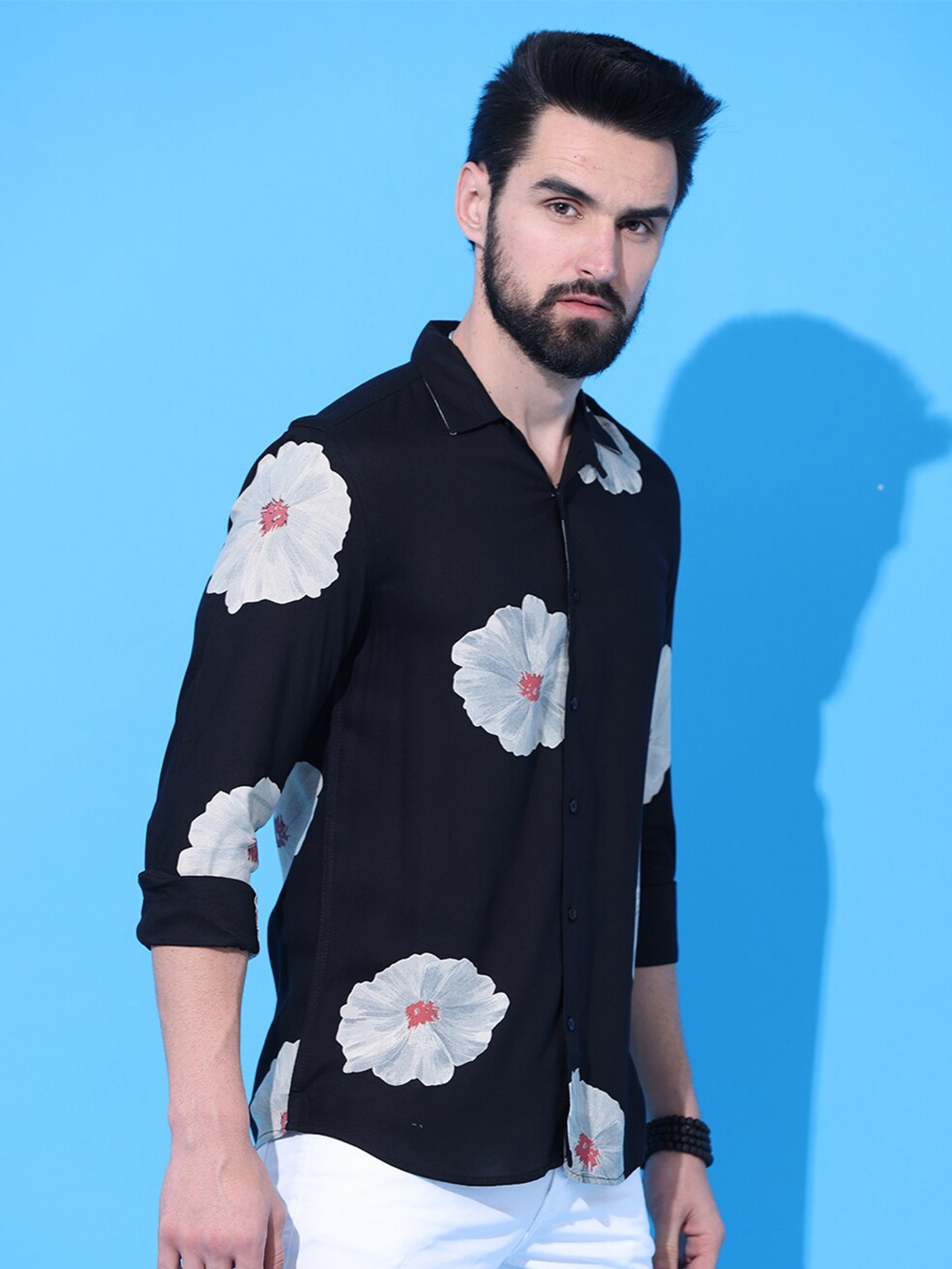 

FOGA New Floral Printed Cotton Casual Shirt, Black