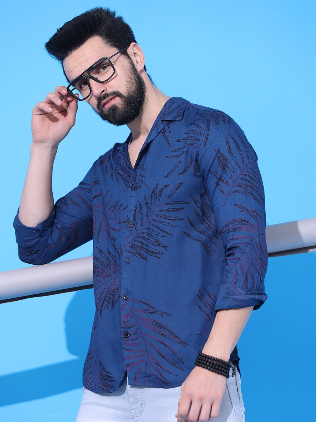 

FOGA Tropical Printed Cotton Casual Shirt, Blue
