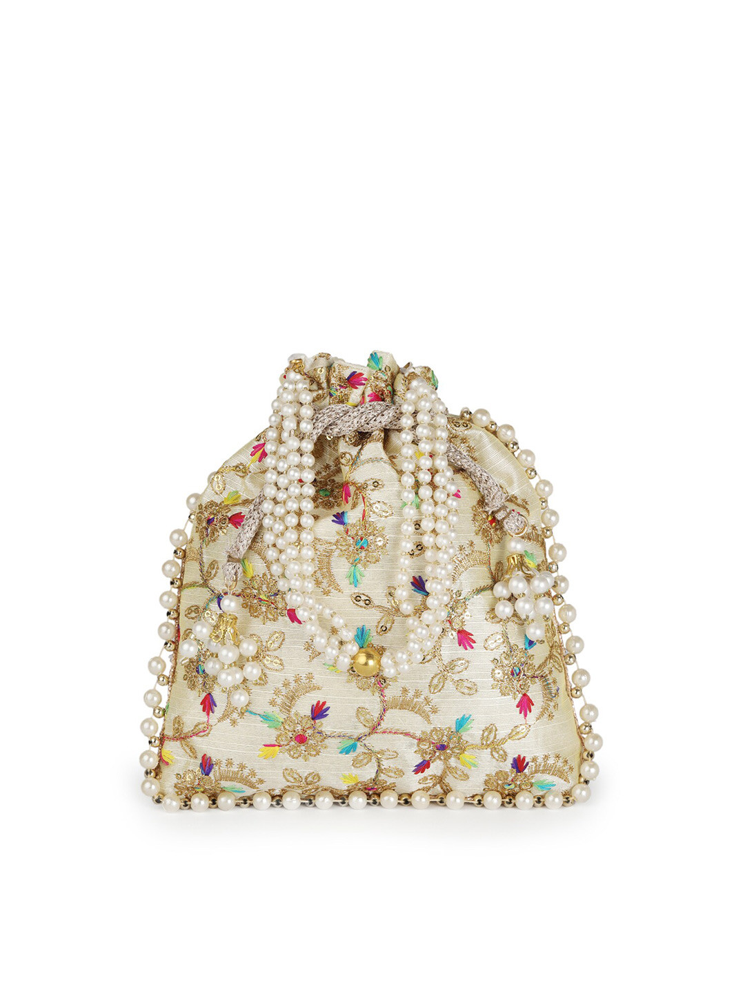 

gaura pakhi Embroidered Potli Clutch, Off white