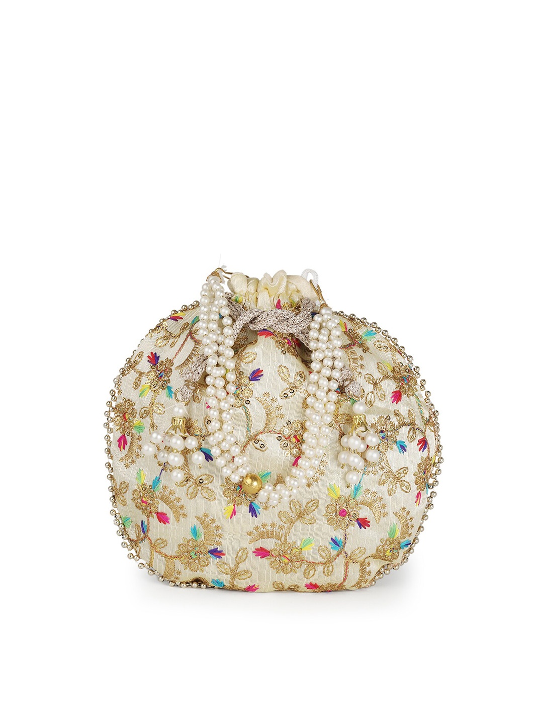 

gaura pakhi Embroidered Potli Clutch, Off white