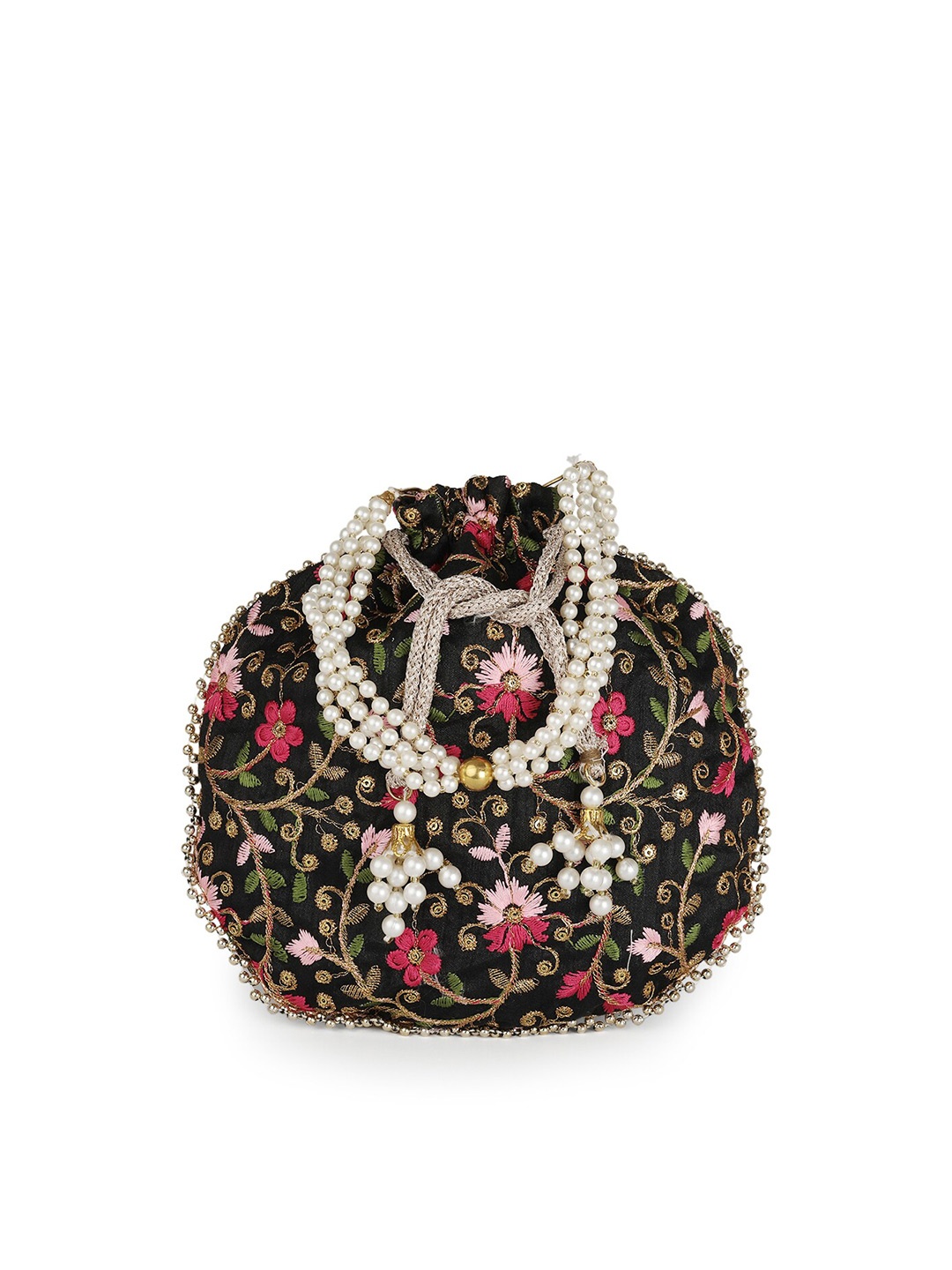 

gaura pakhi Embroidered Potli Clutch, Black